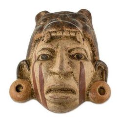 Maya Jaguar Priest,'Fair Trade Central American Ceramic Mask'