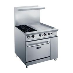 Dukers DCR36-2B24GM 36" 2 Burner Commercial Gas Range w/ Griddle - Standard Oven, Convertible, Stainless Steel, Gas Type: NG