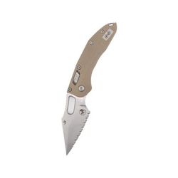 Microtech Stitch Ram Lok S/E Stonewash Full Serrate Fluted G-10 3.71in Folding Knife Tan 169RL-12FLGTTA