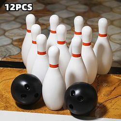 TEMU 12pcs Bowling Set, Includes 10 Pins And 2 Balls - White Plastic Bowling Toys For Indoor/outdoor Casual Sports Game, Promotes Family Interaction - Ideal Gift For Christmas And Halloween