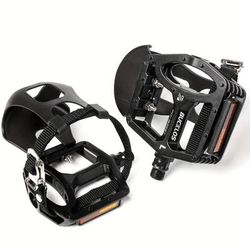 "TEMU Bucklos Toe Clip Cage Pedals - 9/16" Aluminum Non-slip Design For Mtb, Road & Indoor Exercise Bikes - Adjustable Straps, Reflective Lr-, Nails, Platform - Black, Bike Accessories"