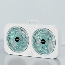 TEMU Mommed Dual-head Portable Wall Fan With Usb Charging - Quiet, 3-speed Adjustable Lightweight Cooling Fan, Large Capacity Lithium Battery, Ideal For Office, Dorm, And Home Use, Portable Fa