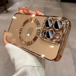 TEMU Luxury Magnetic Wireless Charge Plating Clear Phone Case For Iphone 16 15 14 11 Pro Tpu Shockproof Cover