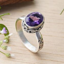 'Balinese-Inspired 2-Carat Oval Amethyst Single Stone Ring'