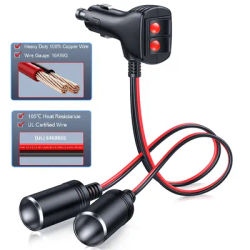 12V 24V 1 to 2 Car Cigarette Lighter 16AWG 1 to 2 Car Cigarette Lighter Splitter Adapter Power Charger with 10A Fuses