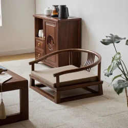 Modern Chinese Tatami Chairs Solid Wood Floor Seat Balcony Legless Meditation Stools for Tea Ceremony Bay Window Backrest Chair