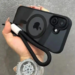 Luxury Clear For Magsafe Wrist Strap Case For iPhone 16 Pro Max 15 14 13 12 Mini 11 Shockproof Armour With Lanyard Back Cover