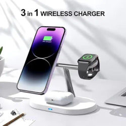 Caricabatterie wireless 3in1 per iPhone 15 14 Pro Max Stazione di ricarica rapida per Apple Watch AirPods 3 2 Pro Supporto per dispositivi multipli