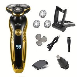TEMU 3-in-1 Men's Electric Shaver - Wet/dry Rotating Blades, Usb Rechargeable For Seamless Shave, Includes Spare Blade - Perfect Gift For Dad, Husband & Beauty Enthusiasts