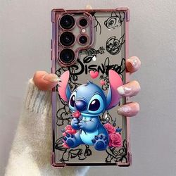 TEMU Stitch Funny Phone Case Compatible With Galaxy S25 S24 S23 S22 S21 Fe 4g 5g, Shockproof Transparent Soft Back Cover.