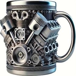 TEMU 15oz Design Stainless Steel Mug – Durable, Handmade, Rust-resistant, Ideal For Auto Enthusiasts, Office Or Dining Use, Office Drinkware | Engine Mug | Durable Mug