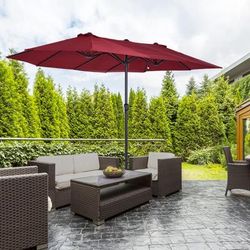 TEMU 4.6m Garden Parasol Double-sided Sun Umbrella Patio Market Canopy Shade Outdoor Red - No Base
