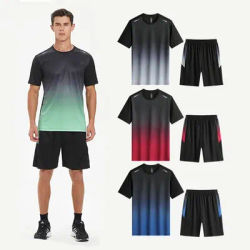 Men Active Quick Dry Crew Neck T Shirts and Shorts Set Athletic Workout Short Sleeve Clothes