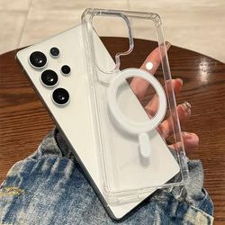 TEMU Original For Magsafe Magnetic Phone Case For Galaxy S25 S24 Ultra S23 S22 S21 Plus Transparent Hard Pc Cover Accessories