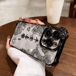 TEMU Cartoon Black Dragon Pattern Phone Case For Iphone 16 15 14 11 Pro Xr Xsmax 8 7 Plus Transparent Soft Back Cover