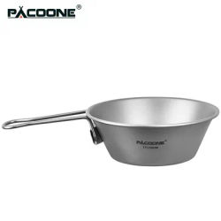 PACOONE Camping Titanium Bowl Tableware Cookware Foldable Handle Outdoor Cup Tourism Pot Hiking Backpacking Picnic Fishing