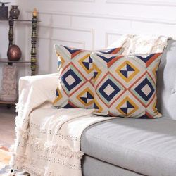 '2 Geometric-Themed Tufted Textured Cotton Cushion Covers'