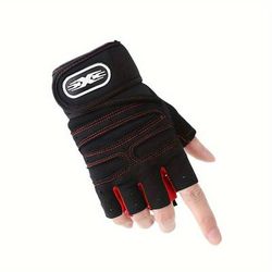 TEMU Half-finger Gym Gloves With Wrist Support - Black, Workout Gloves For , Ideal For Cycling, Weightlifting & Fitness Enthusiasts, Sports Gloves | Gloves | Durable Woven Fabric