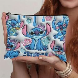 TEMU Stitch Cosmetic Bag – Vibrant Tropical With Glossy Zipper, Durable Travel Pouch For , High-quality Stitched Edges