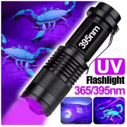 LED UV Flashlight 365/395nm Portable Mini Ultraviolet Torch Waterproof Zoomable Violet Light Pet Urine Scorpion Detector UV Lamp