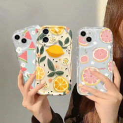 Korean Cute Lemon Flower Case For OPPO A38 A18 A17 A16 A15 A78 A98 A79 A58 A54 A57 A77 A96 A52 A92 A60 A53 A9 2020 3D Wave Cover