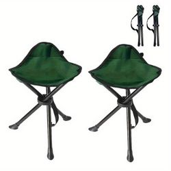 TEMU 2pcs Portable Folding Camping Chair, 19.69-inch Compact Outdoor Tripod Stool, Lightweight Oxford Fabric Seat, Suitable For Fishing, Hiking, Hunting, Golf, Gardening, Beach