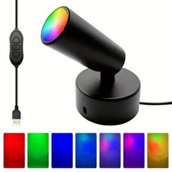 TEMU Full Metal Rgb Spotlight, Dynamic Mode Indoor Decorative Lighting, Adjustable Brightness And Angle, Usb Spotlights Suitable For Home Decoration, Artwork Highlighting, And Ornamental Lamps