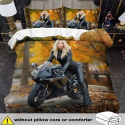 TEMU 1 Set Motorcycle Theme Bedding Set - 2/3pcs, Washable, Includes 1 Duvet + 1 Pillowcases (no )