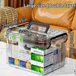 TEMU [double-layer Waterproof Medicine Organizer] Waterproof Double-layer Medicine Organizer - Transparent, Multi-compartment Storage Box For Home & Bedroom Supplies