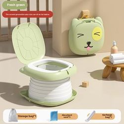 TEMU Portable Folding Kids Car Toilet - Lightweight Compact Travel Potty With 5 Absorbent Sand Bags, 1 Trash Bag & Storage Bag For Outdoor Camping, Camping Bathroom, Design, Design