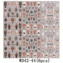 TEMU 6pcs Retro Totem Nail Sticker Set, Boho Style Micro Embossed 3d Classic Floral Tile Self-adhesive Nail Decals, Nail Art Decoration Accessories