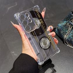 TEMU Music Vintage Cassette Tape Phone Case For Galaxy S25 S24 S23 S22 S21 S20 Fe 4g 5g Shockproof Transparent Soft Back Cover