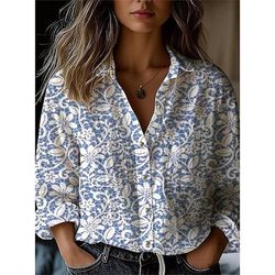 Camicia da donna a tunica con bottoni alla camicia colletto maniche lunghe grafica floreale astratta vintage tropicale regolari top da lavoro quotidiano stampa nera rosa viola arancione azzurro