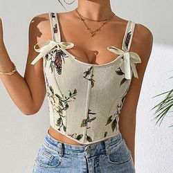 Retrò Vintage Medievale Rinascimento Corsetto Gilet Bustino Floreale Jacquard Collo a cuore Costume Per donna Celtico Fantasia Halloween Carnevale Feste Casual Quotidiano LARP Adulti Corsetto