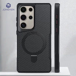 Magnetic Carbon Fibre Pattern Metal Holder Ring Case For Samsung Galaxy S25 Plus 24 23 S22 Ultra Slim Armor Cover For Magsafe