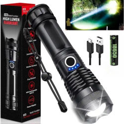 Super Bright Powerful Long Rang LED Flashlight Tactical Torch Light Emergency Telescopic Zoom Lantern Use 18650/26650 Battery