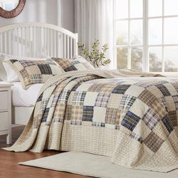 Oxford Reversible Cotton-Rich Bedspread Set by BrylaneHome in Taupe (Size QUEEN)
