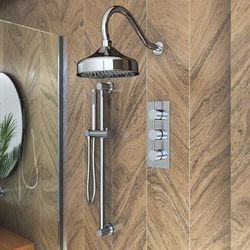 Randolph Morris Tranquil Rainfall Shower Set with Tranquil Rainfall Shower Head, Round Valve, Grab Bar and Round Wand Handshower -Chrome RMAS-3TR-RRHGN-HSW-C