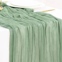 Chemin de Table en gaze vert sauge, style Boho rustique, blanc, bleu, chemin de Table en gaze transparente, décor de fête d'anniversaire pour mariage, réception nuptiale