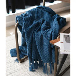 130 x170cm coperta lavorata a maglia di colore puro nordico blu senape gialla morbida nappa divano coperta tappeto decorazione della casa coperte per il tempo libero