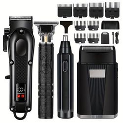 TEMU 4pcs Men's Hair Clippers Set, Beard Trimmer Kit, Cordless Electric Nose Hair Trimmer, Foil Shavers And Beard Trimmers, Barber Gift, Usb Rechargeable, Gift, Men's Gift