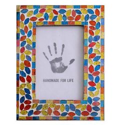 Mosaic glass photo frame, 'Diwali Muse' (4x6)