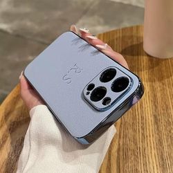 TEMU Custom-made Phone Case For Iphone Models 11 Through 16 Pro , Featuring Personalized Name Initials, Diy Engraving, A Luxurious Plated Finish, And A Leather Design With A Pattern.