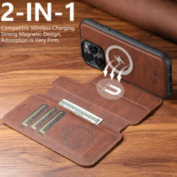 2 in 1 Detachable Magnetic Wireless Charging Wallet Case for iPhone 16 Pro Max 14 15 Plus 13 Lychee Pattern Leather Flip Cover