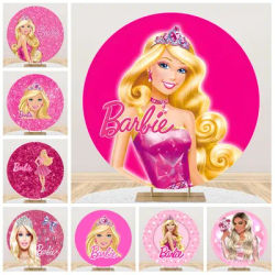 Barbie Princess Round Pink Background Custom Girl First Baptism Banquet Hall Decoration Offers Portrait Photography Studio Props