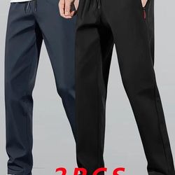 TEMU 2pcs Men's Lightweight Breathable Quick-dry Joggers With Zipper Pockets - Casual Athletic Pants For Running, Hiking & Casual Attire (navy )
