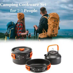 Outdoor Camping Cookware Kit Portable Aluminum Cooking Set Water Kettle Pan Pot Travelling Hiking Picnic BBQ Tableware Equip