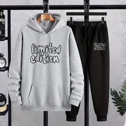 TEMU Print Men's Sweatsuits Sets, Hoodie Jogging Suit, Plush Two-piece Autumn And Winter Set, Sports Suit, Hoodie & Pants