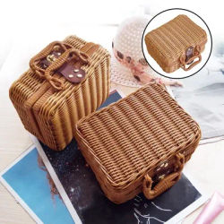 Cestini portatili in rattan PP Cestino portaoggetti da picnic Valigia in vimini retrò Scatola regalo intrecciata a mano Articoli vari Scatole per cosmetici