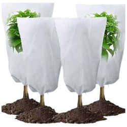 Set di 4 coperture invernali per piante con cordino in polipropilene da 70 g/m², 80 x 100 cm, bianco